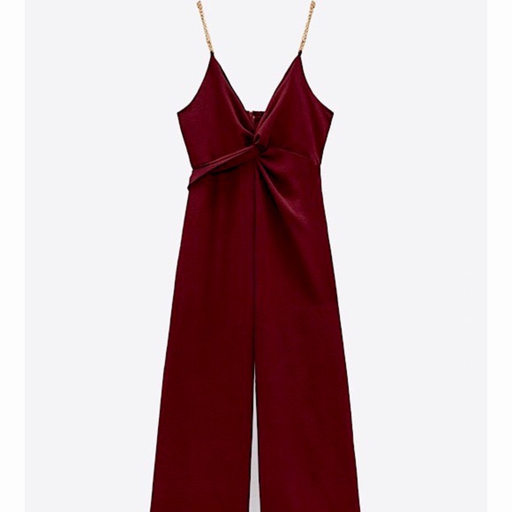 Zara Burgundy Jumpsuit with Gold chain straps